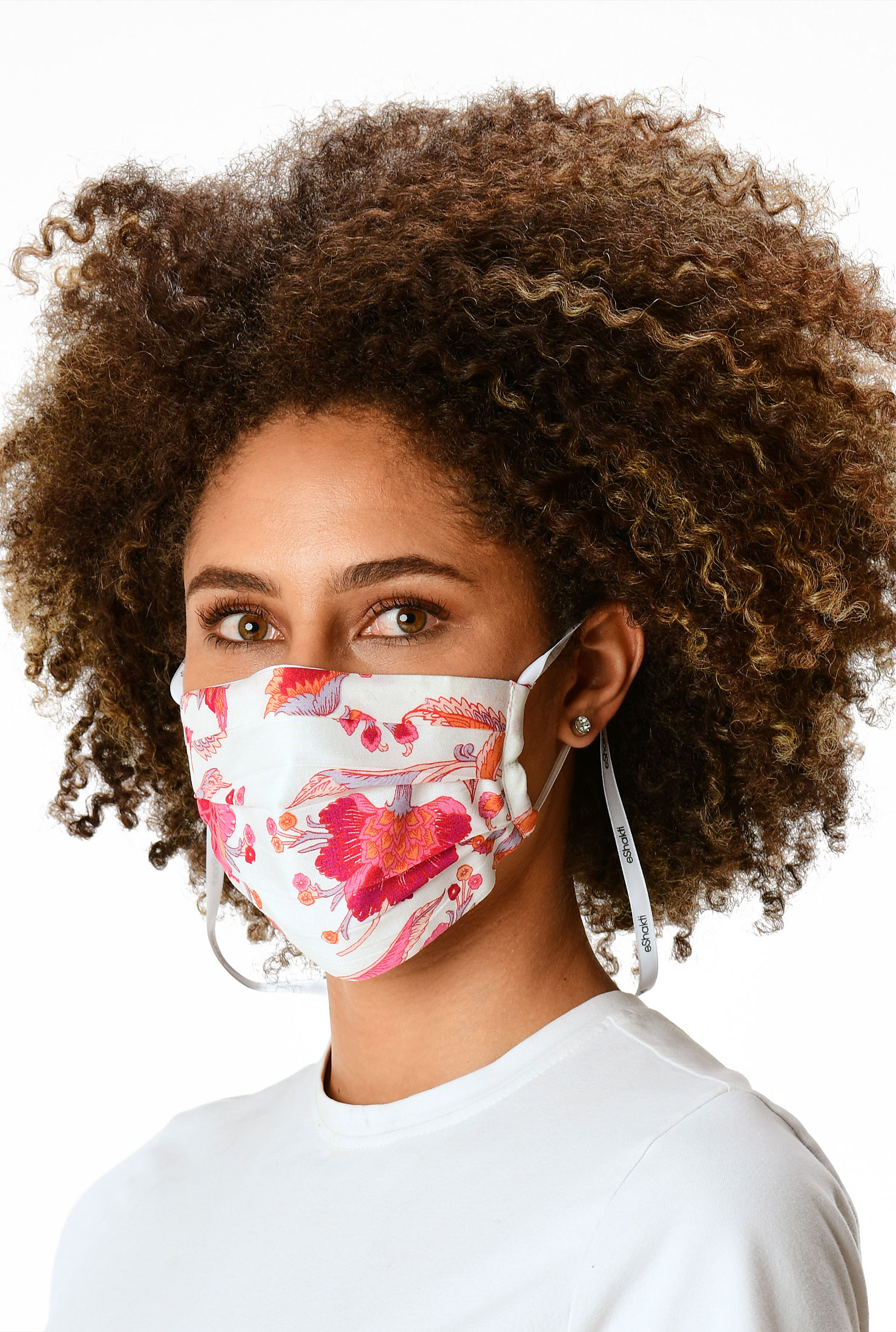 Shop Floral vine print rayon pleated face mask eShakti