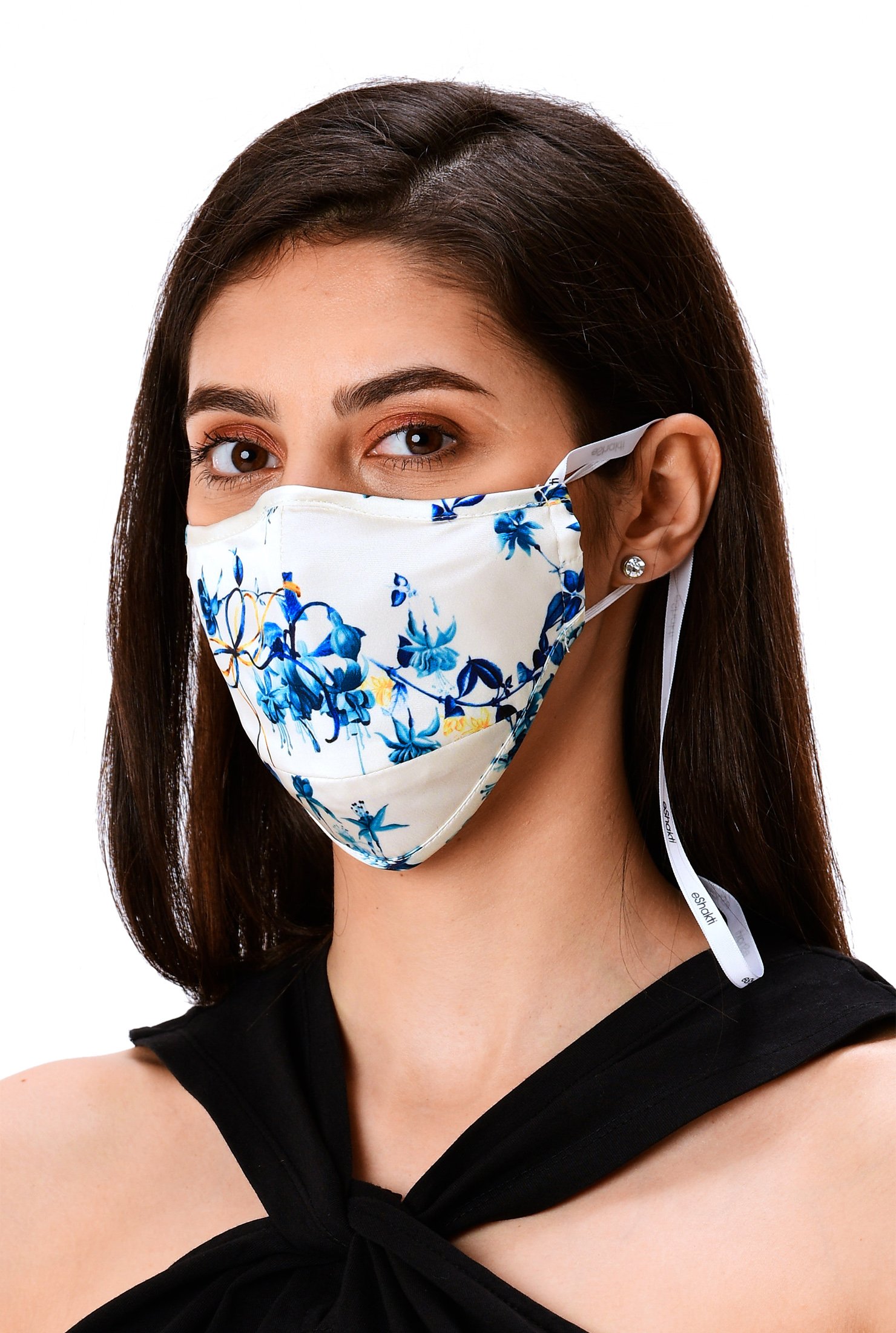 Shop Floral Vine Print Satin Shaped Face Mask 