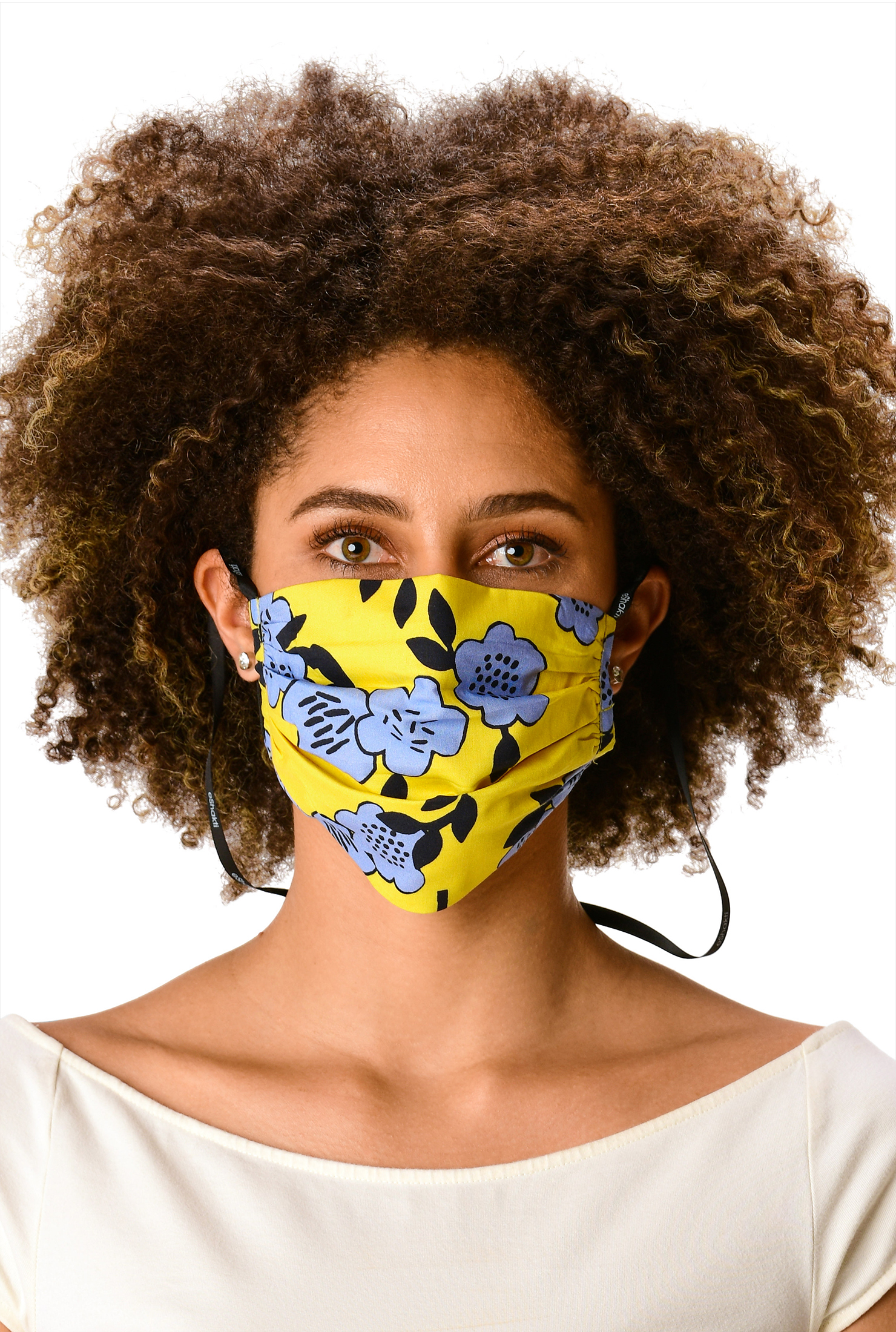 Shop Floral print cotton poplin pleated face mask eShakti