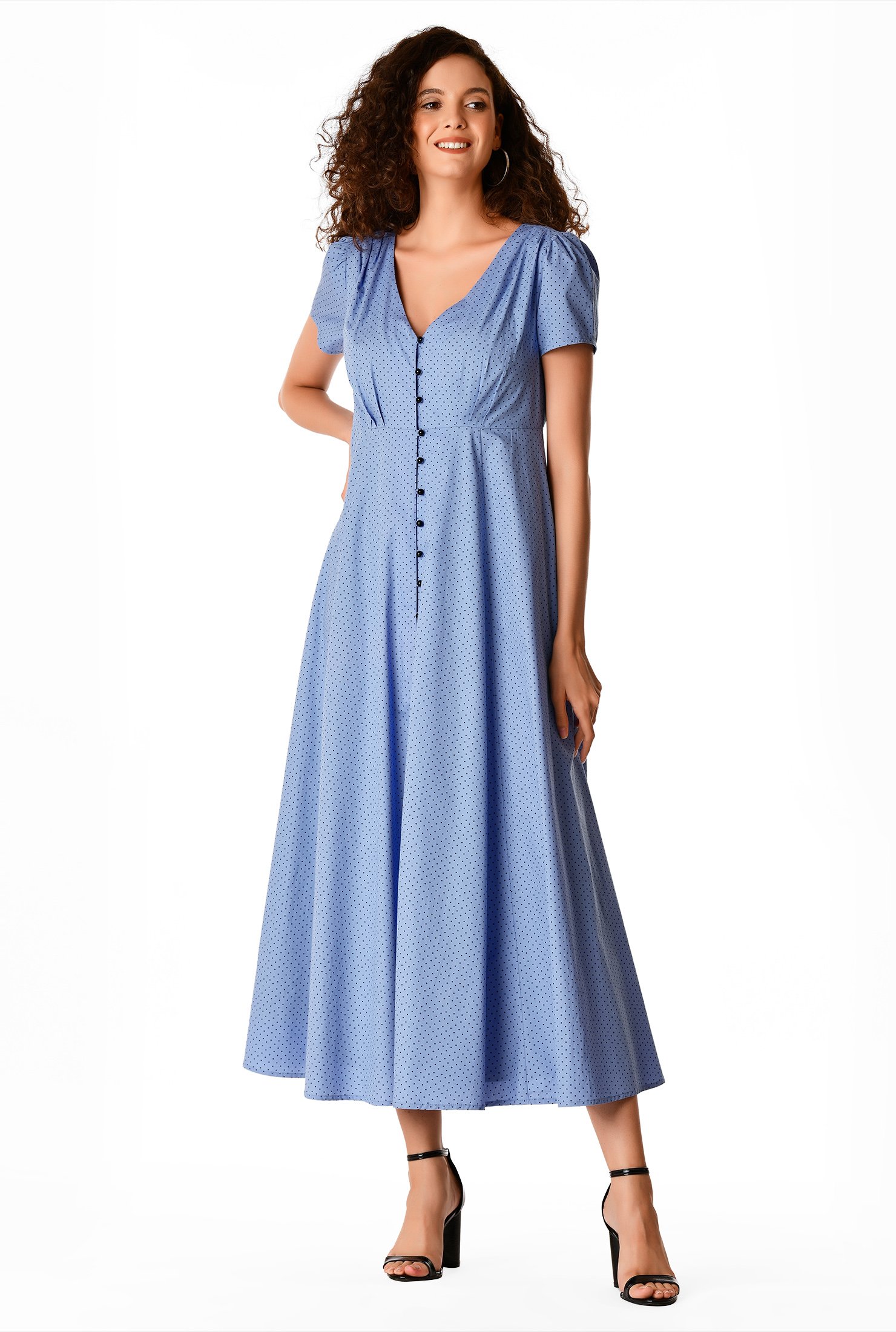 Shop Pleated star print cotton poplin maxi shirtdress | eShakti