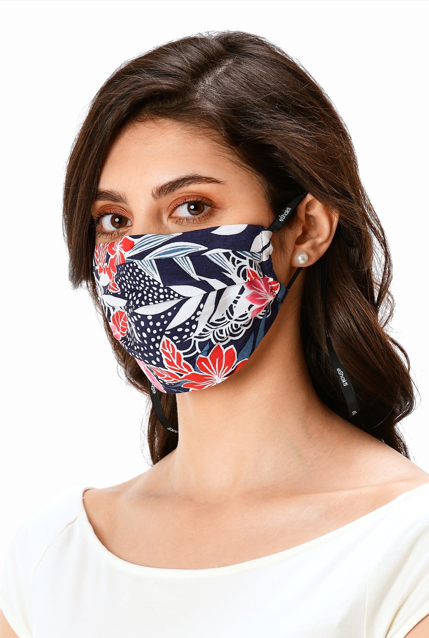 Shop Floral print rayon pleated face mask eShakti
