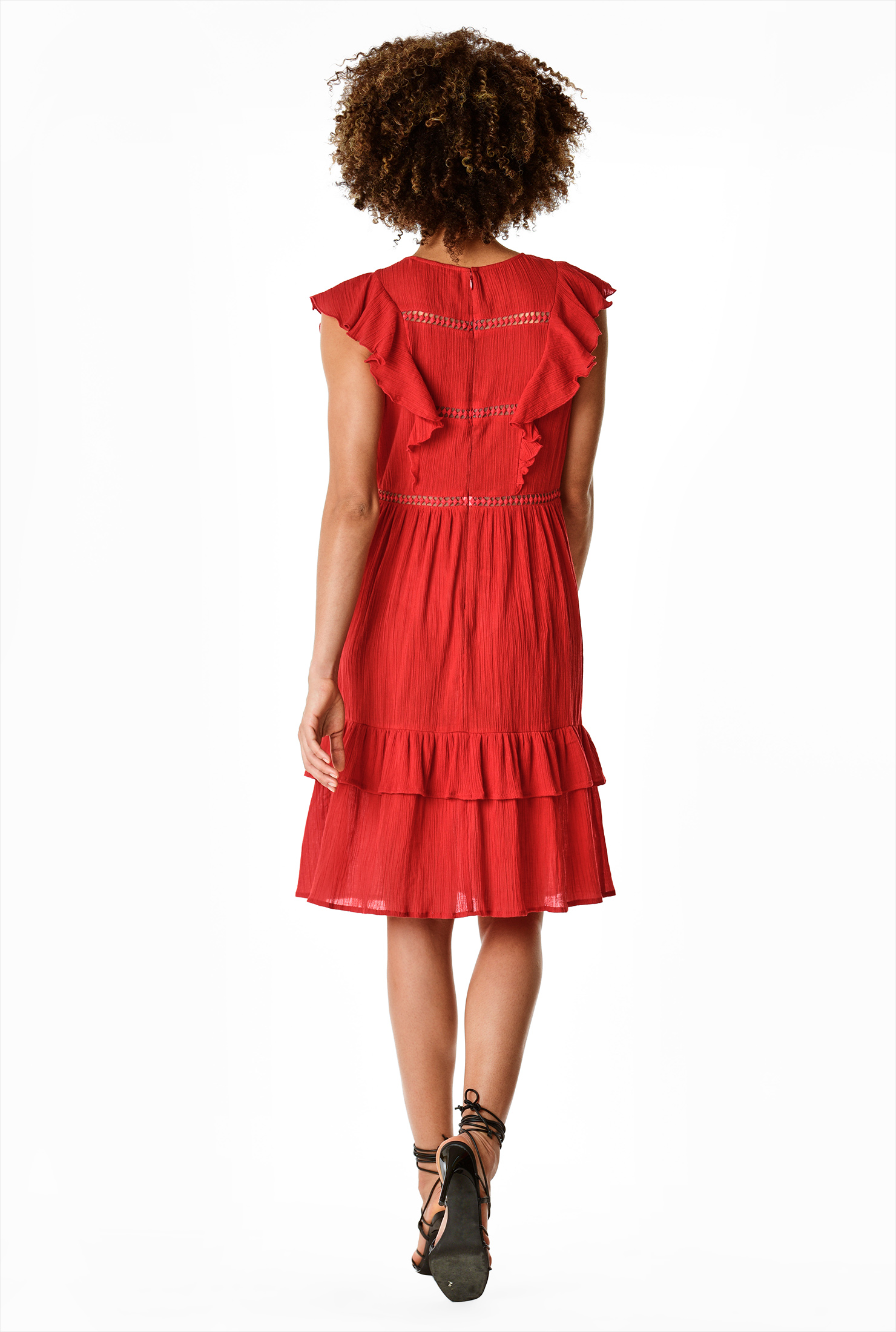 Shop Ruffle lace trim crinkle cotton gauze dress eShakti