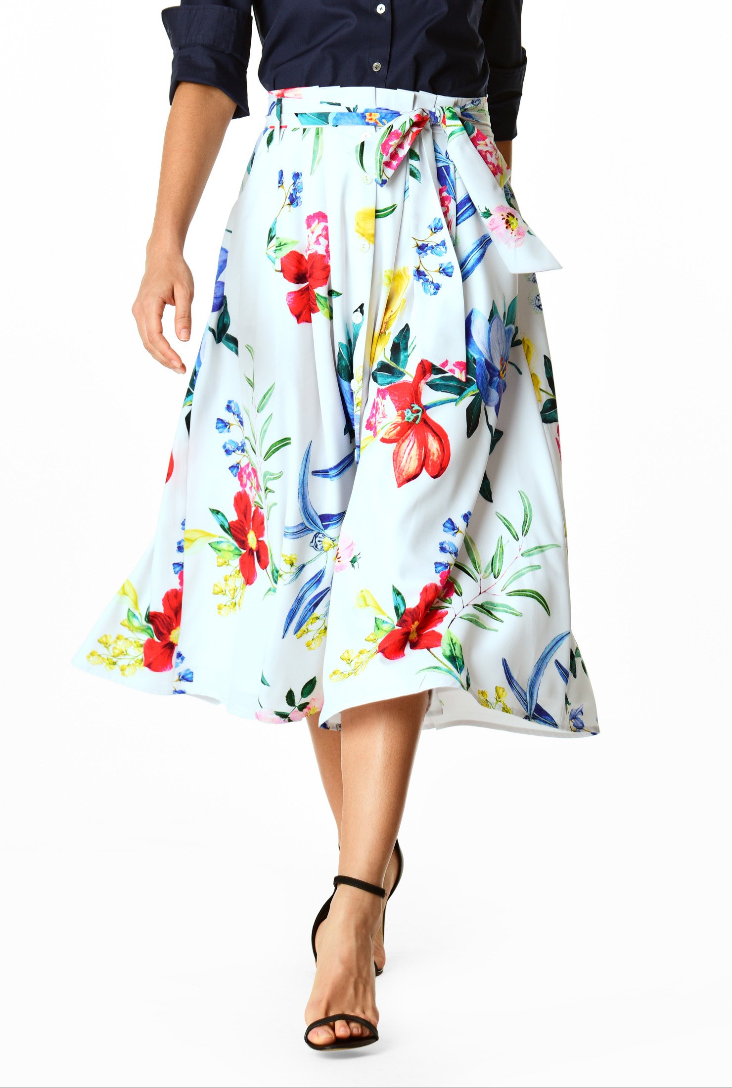 Shop Floral Print Matte Crepe Paperbag Waist Skirt Eshakti