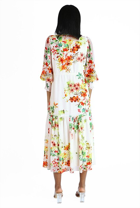 Shop Floral print georgette ruched tier dress | eShakti