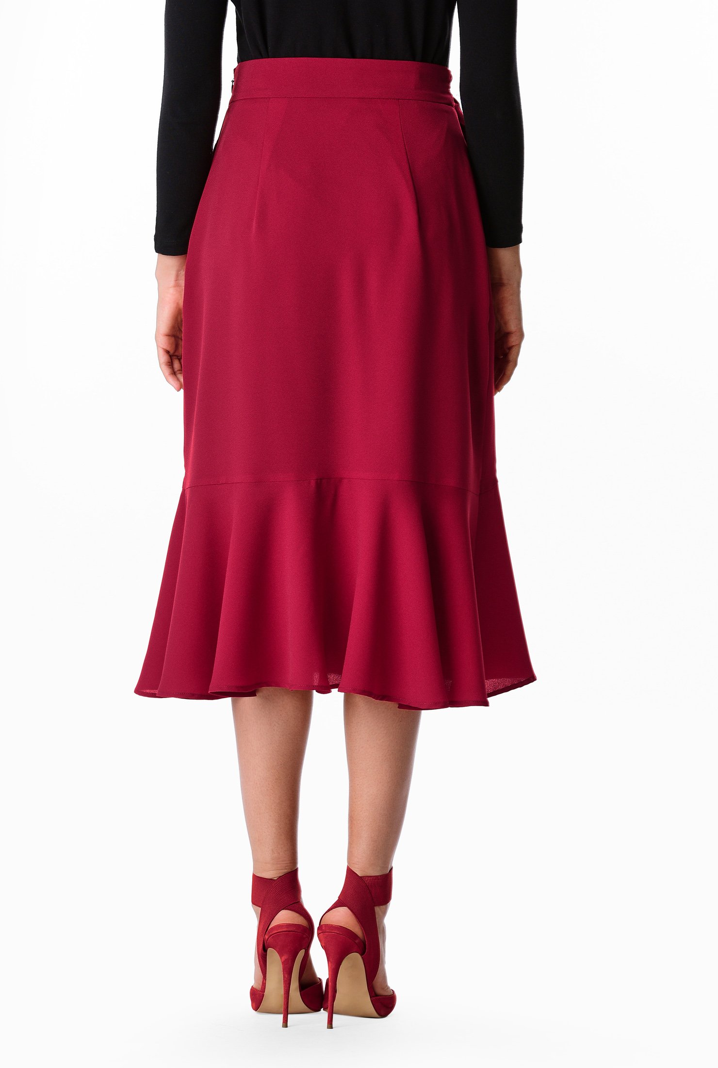 Shop Ruffle flounce crepe sash-tie skirt | eShakti