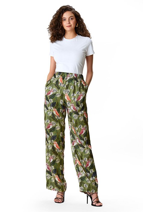 Shop Owl print satin wrap top and pants set | eShakti