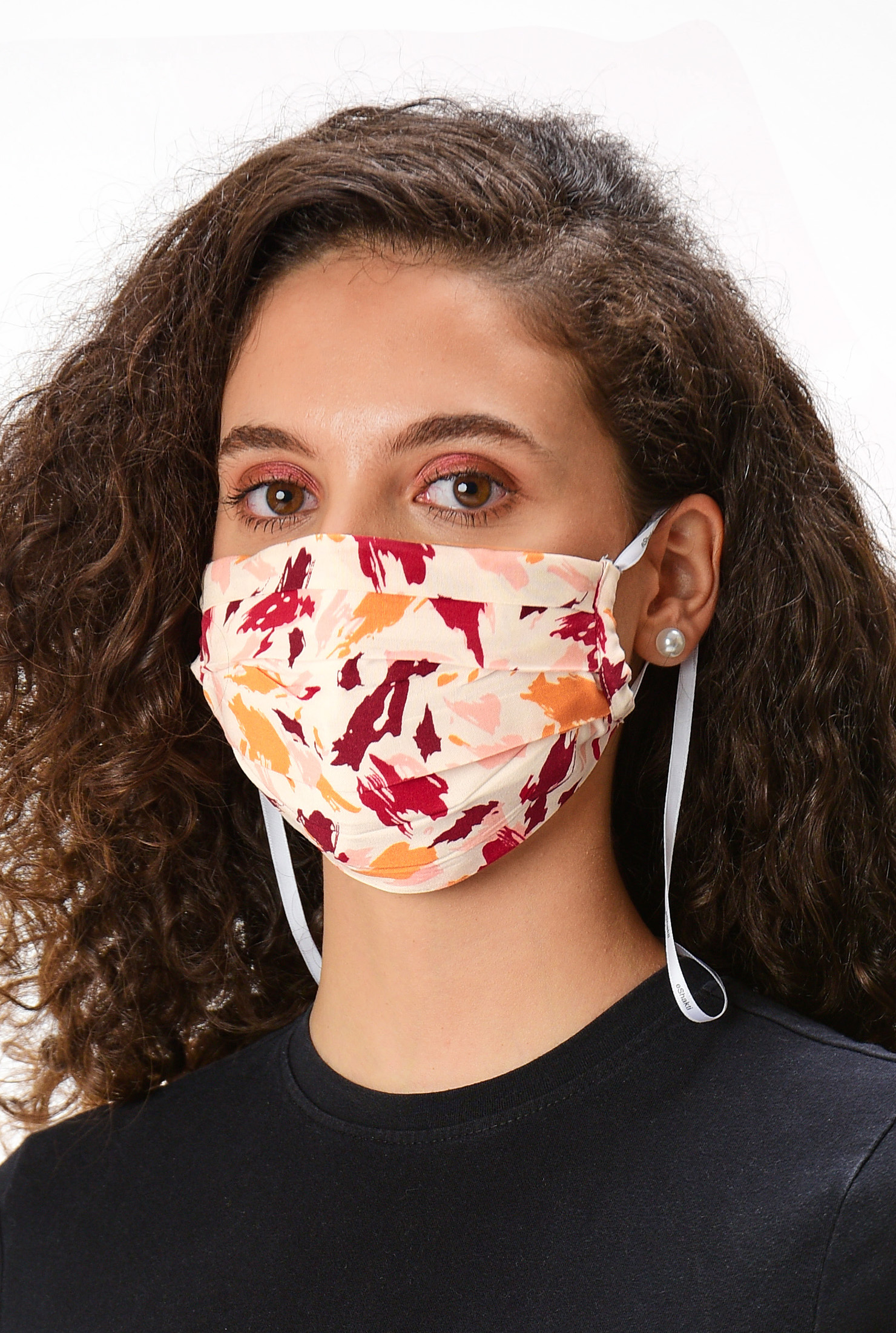 Shop Graphic print rayon pleated face mask eShakti