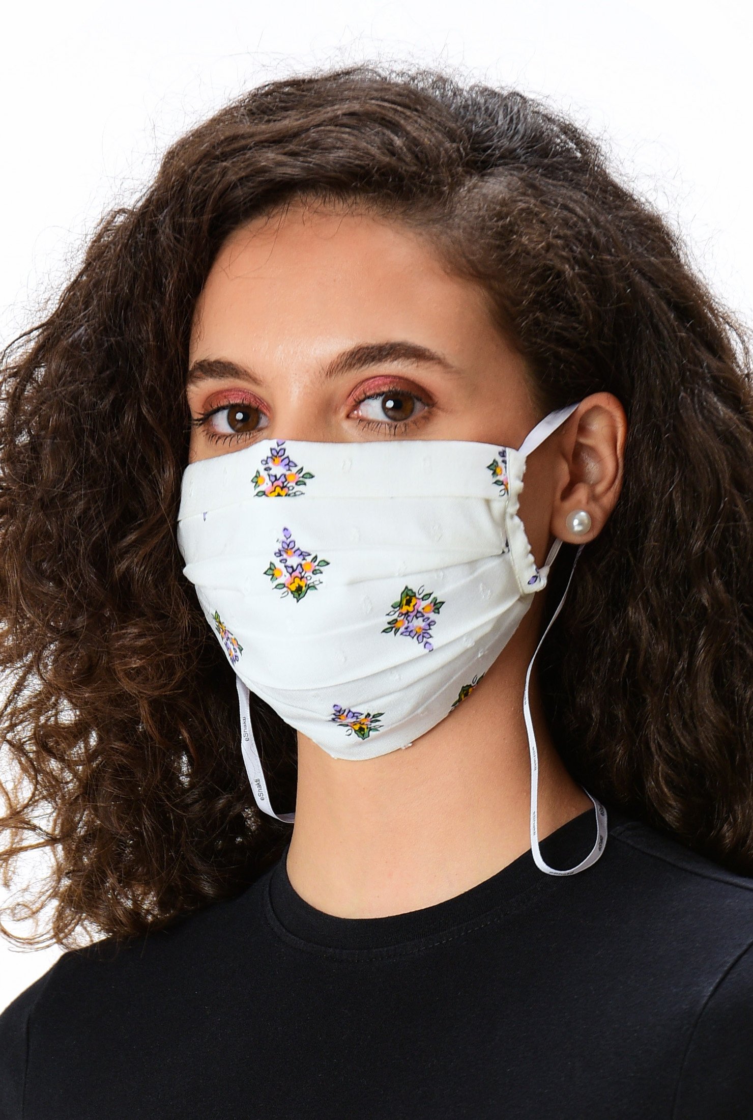 Shop Graphic floral print rayon pleated face mask | eShakti