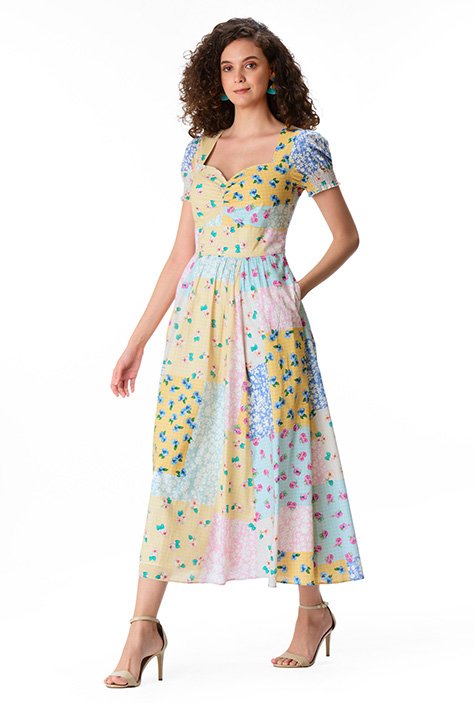 Shop Floral patch print cotton voile dress | eShakti