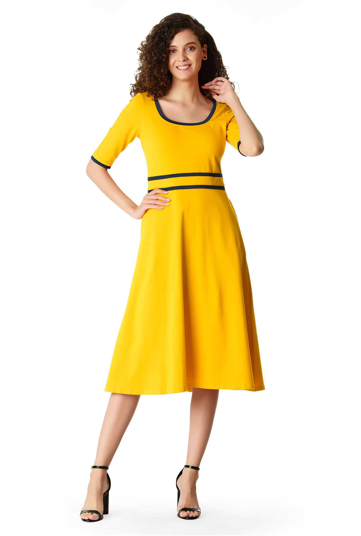 Shop Contrast trim cotton jersey knit dress eShakti