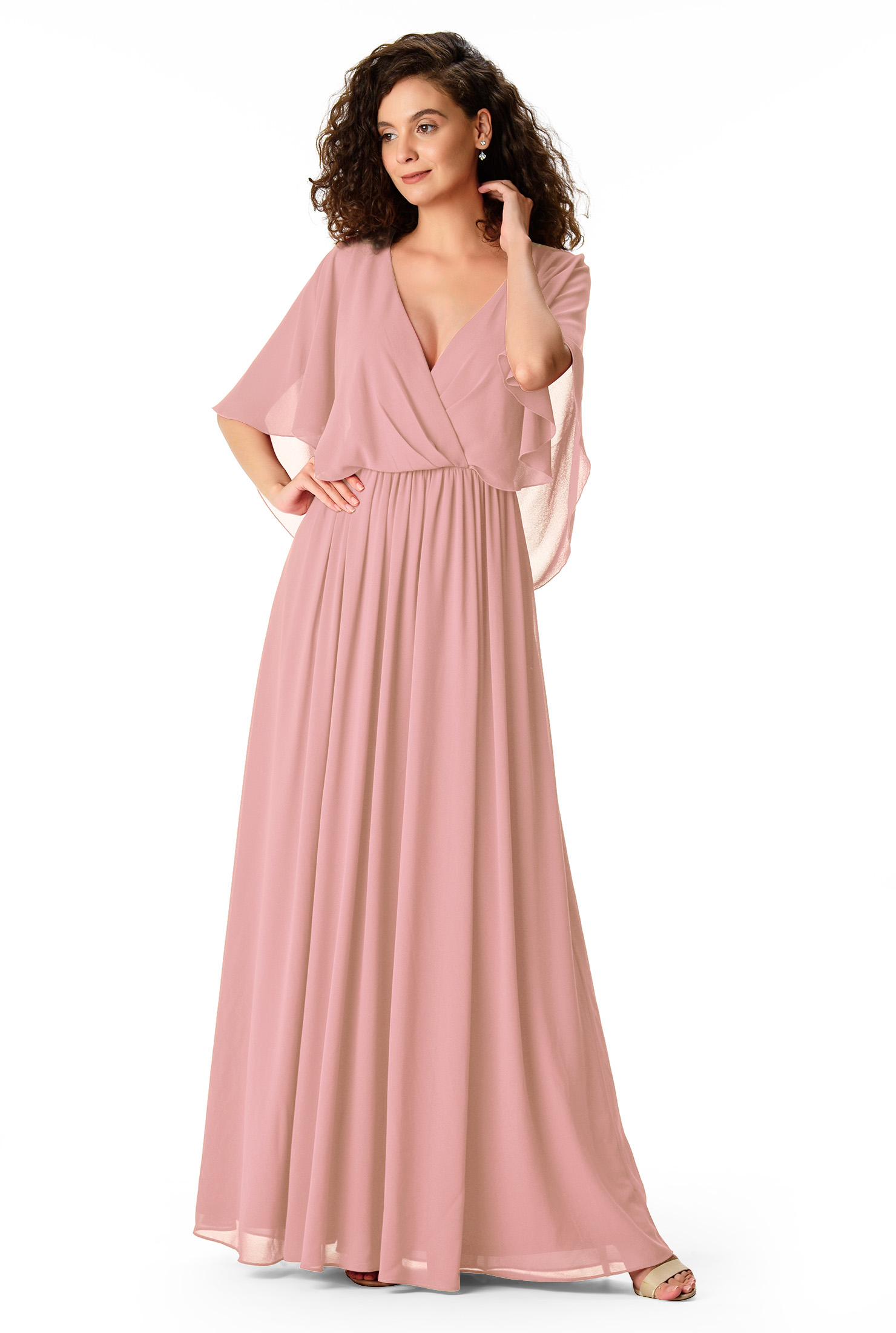 surplice ruched chiffon gown