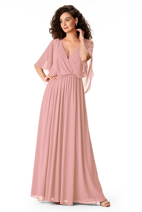 Surplice ruched sale chiffon gown