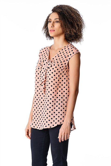 Shop Bow-tie polka dot print crepe blouse | eShakti