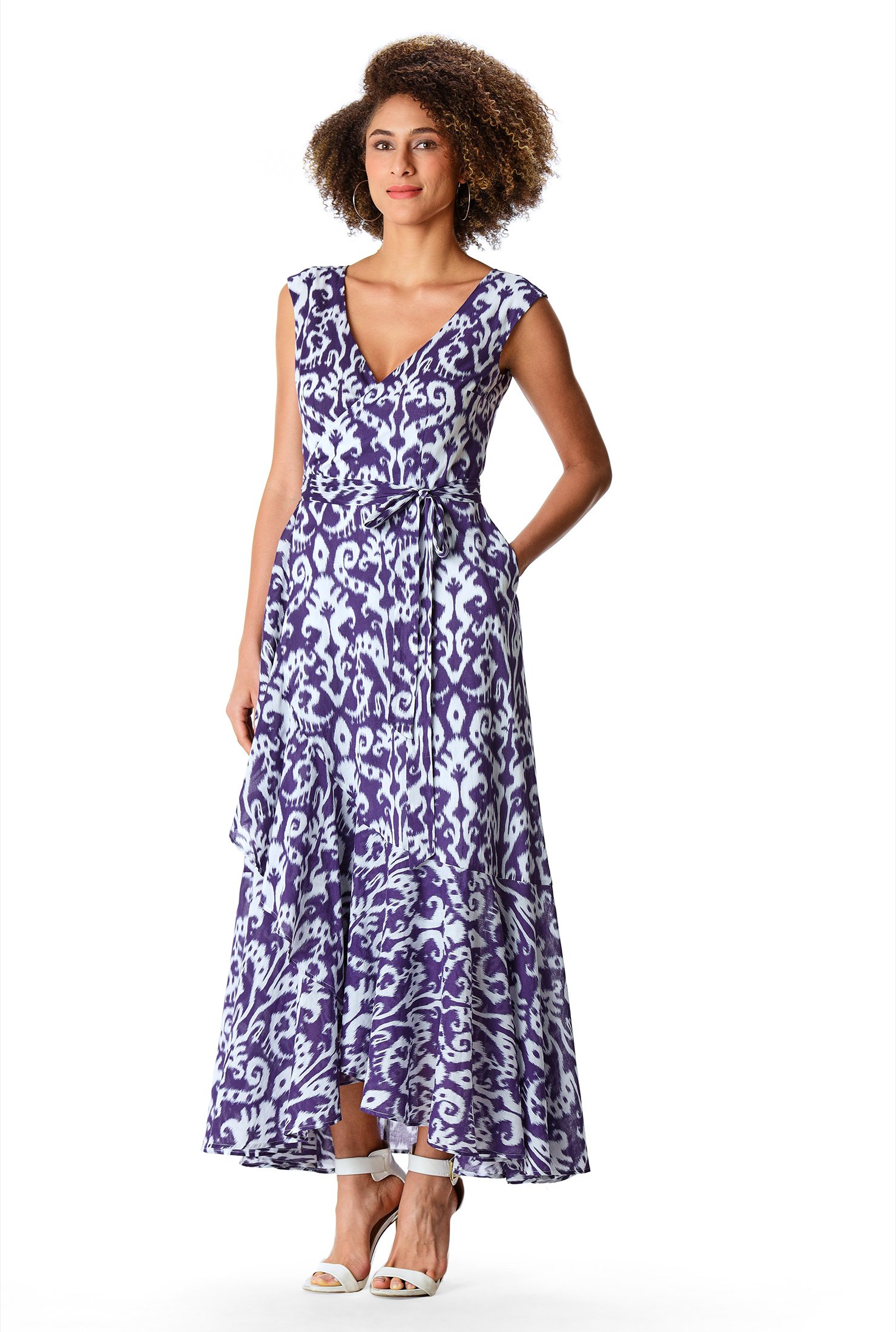 Shop Ikat print cotton voile wrap maxi dress | eShakti