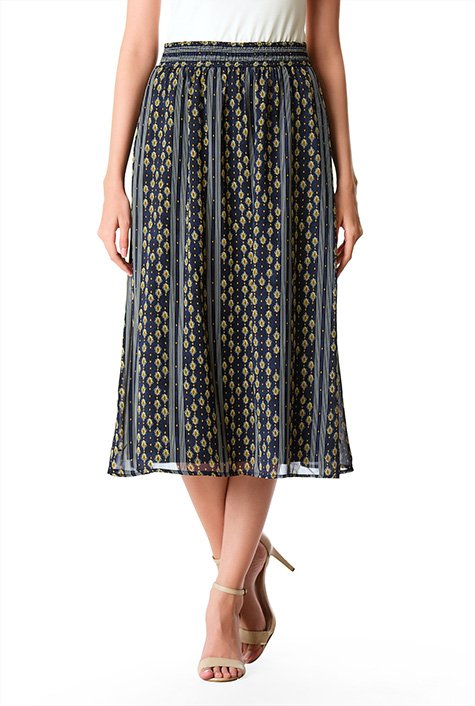 Shop Graphic stripe print georgette smocked waist skirt | eShakti