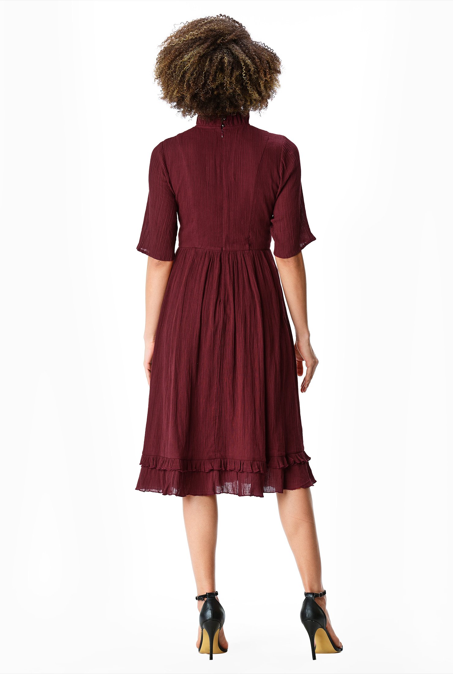 Shop Ruffle trim crinkle cotton gauze dress | eShakti