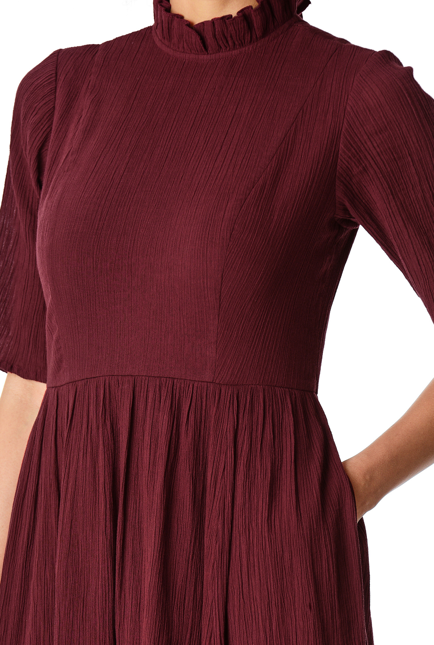 Shop Ruffle trim crinkle cotton gauze dress eShakti