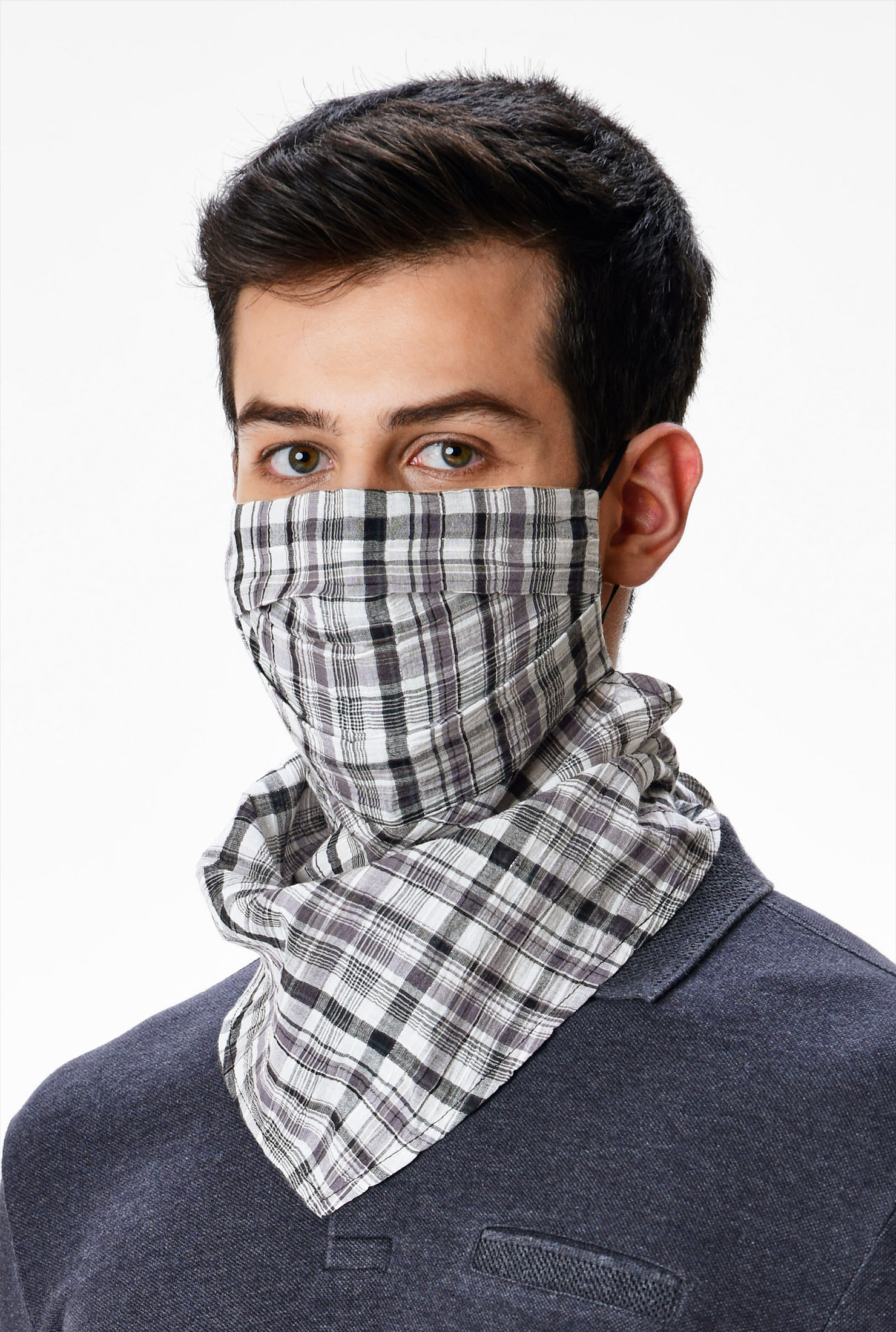 Shop Crinkle cotton check mens scarf mask eShakti