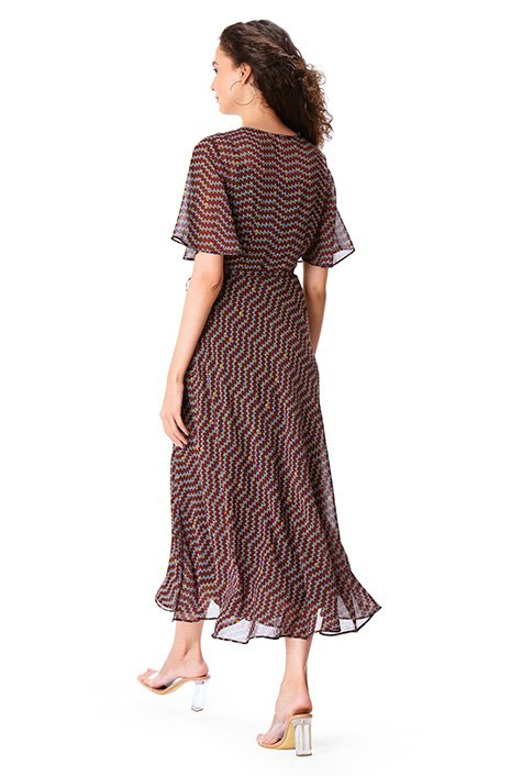 Shop Flutter sleeve graphic stripe print wrap dress | eShakti