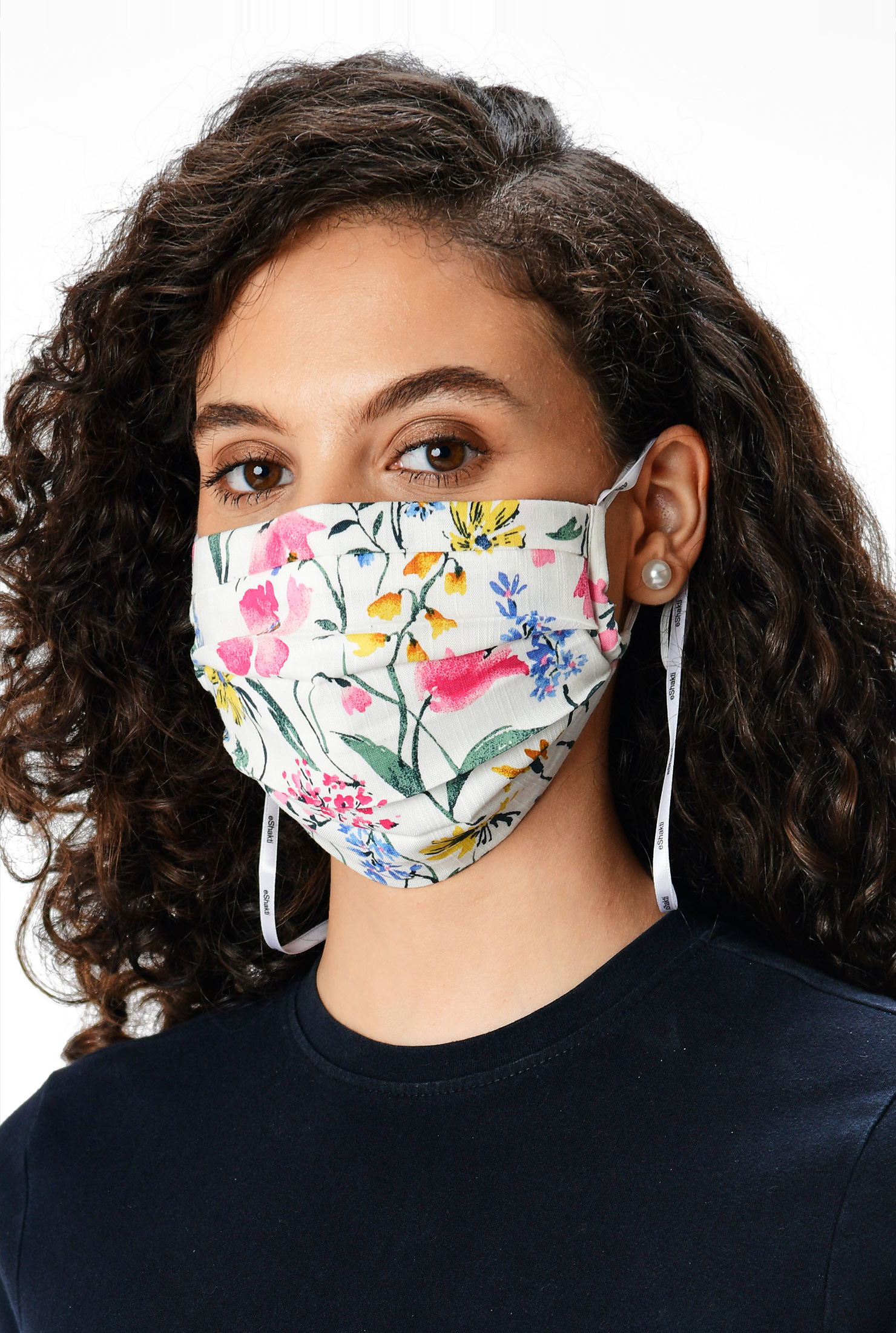 Shop Floral print rayon pleated face mask eShakti