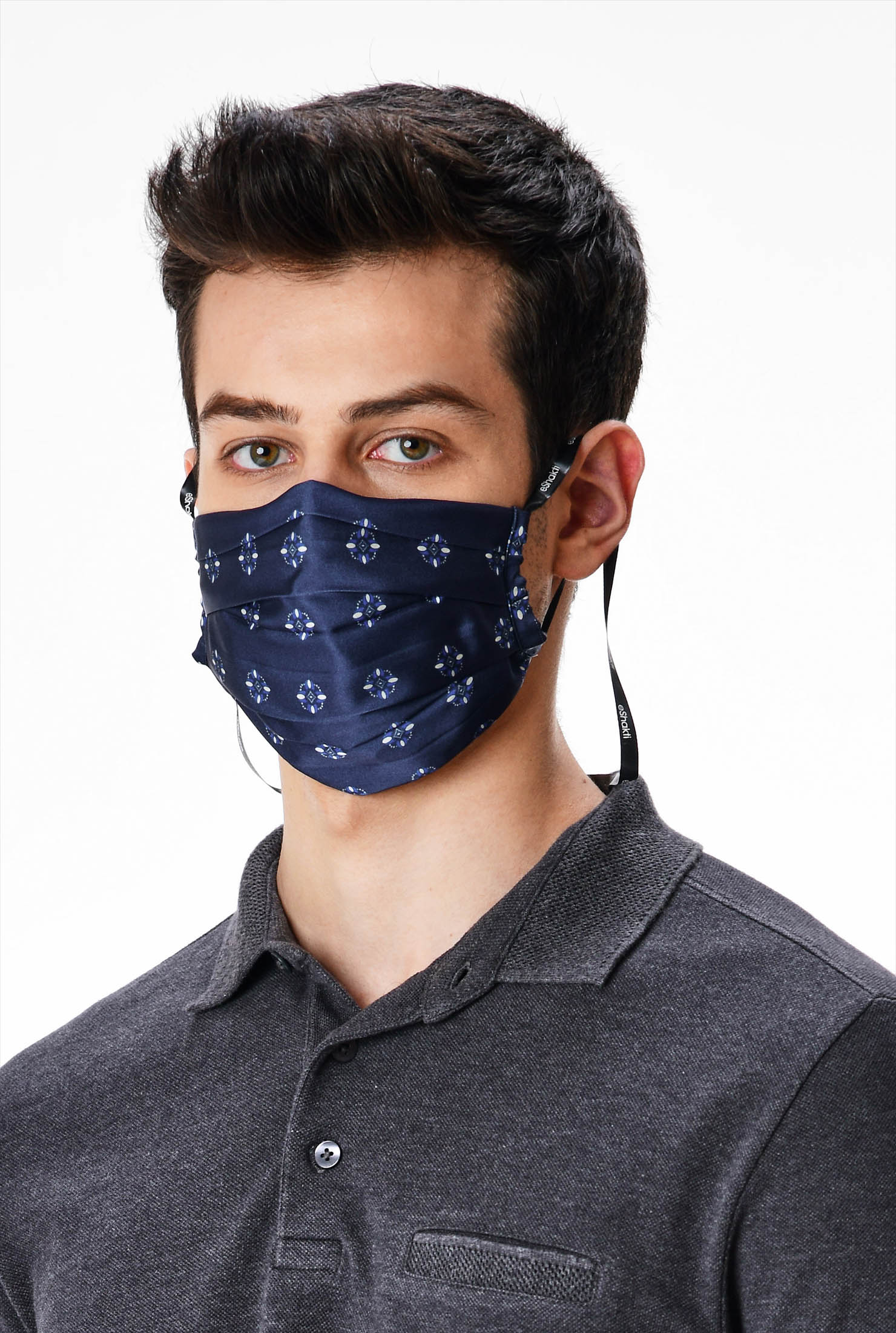 Shop Graphic floral print satin pleated mens face mask eShakti