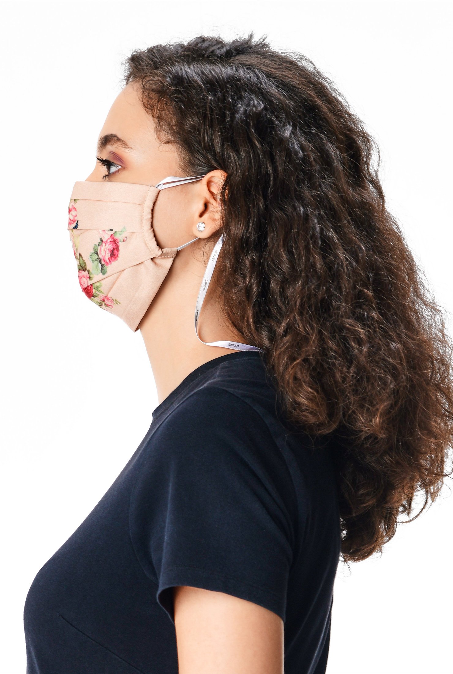 Shop Floral print crepe pleated face mask | eShakti