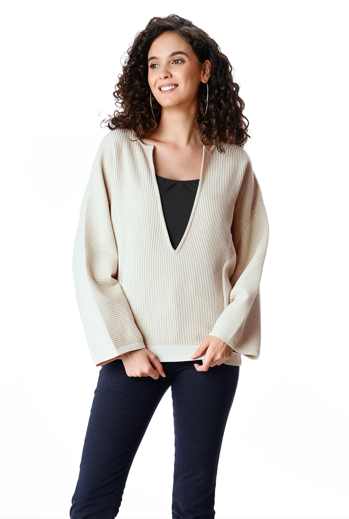 Shop Plunge light boxy rib-knit sweater tunic | eShakti