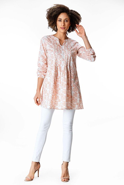 Shop Pintuck pleat floral print cotton tunic | eShakti