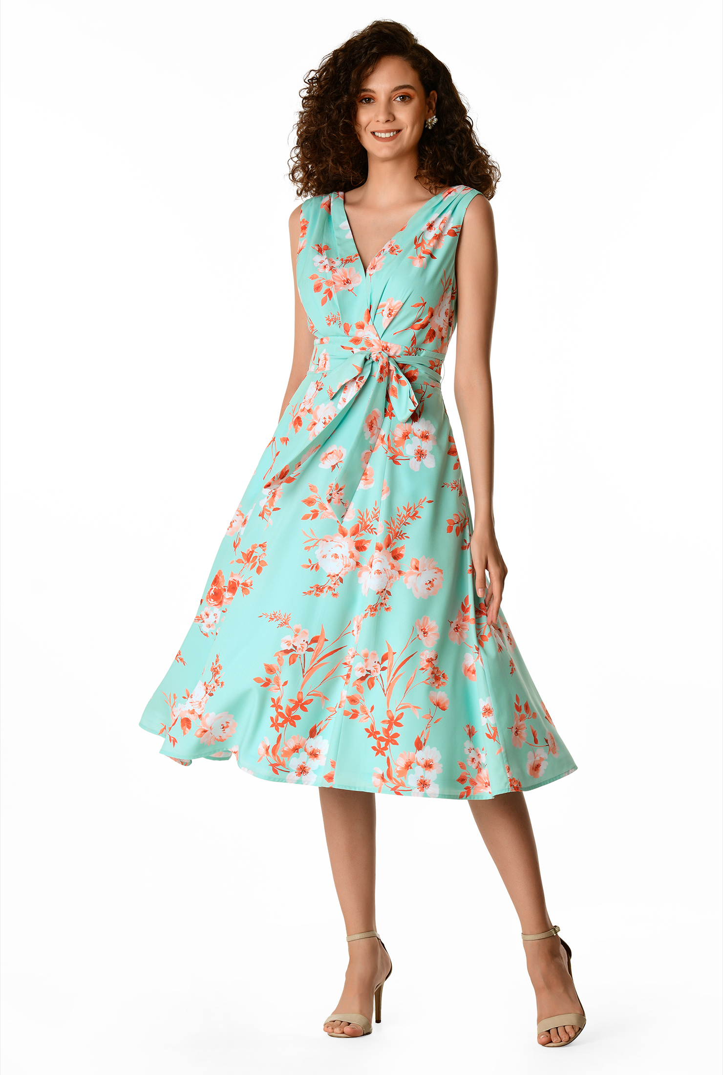 Shop Floral print crepe tie back dress eShakti