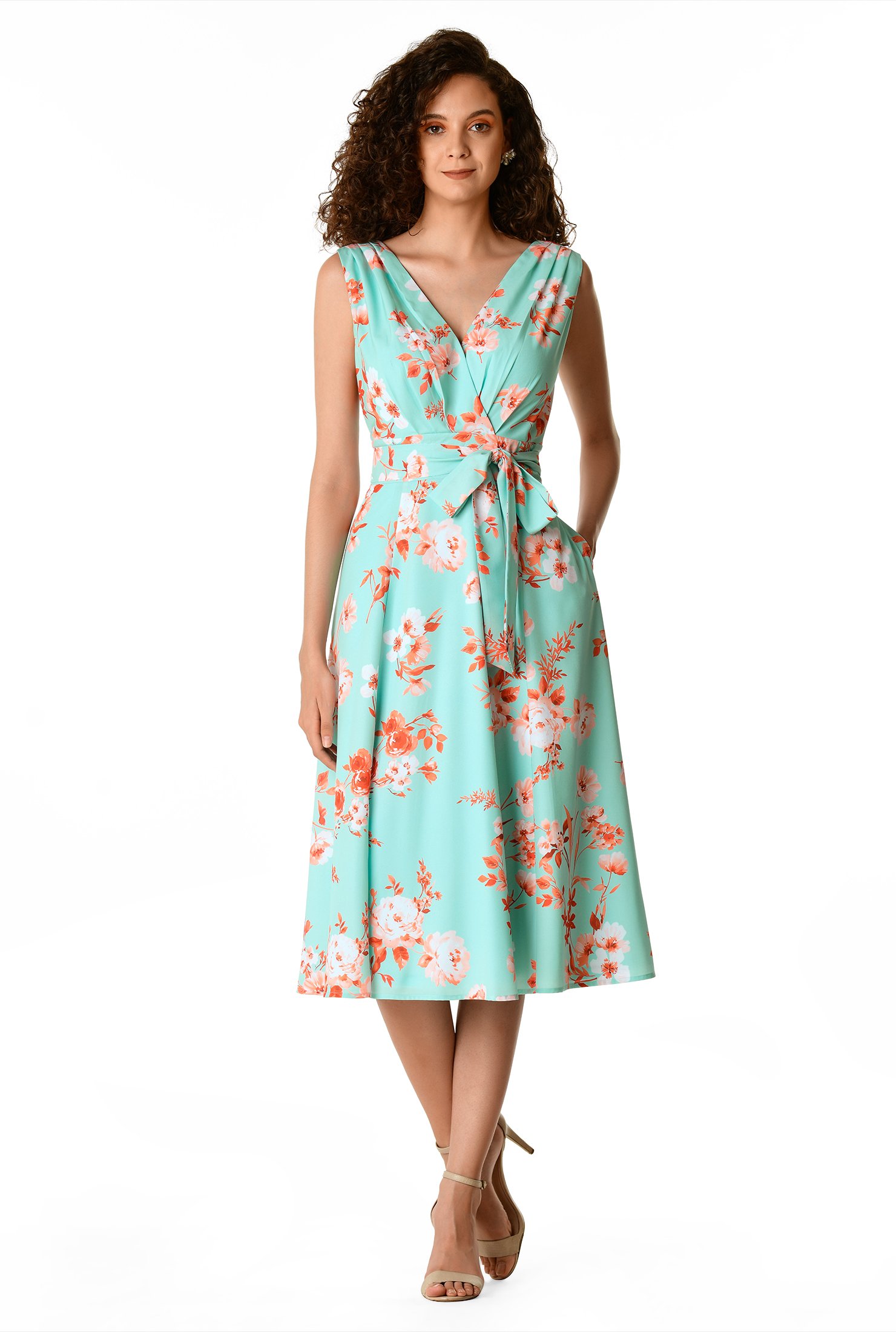 Shop Floral print crepe tie back dress | eShakti