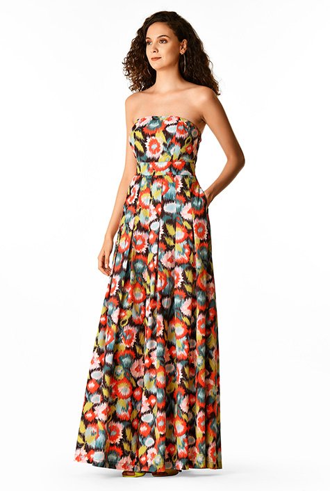 Shop Floral Print Crepe Strapless Palazzo Jumpsuit Eshakti 9374