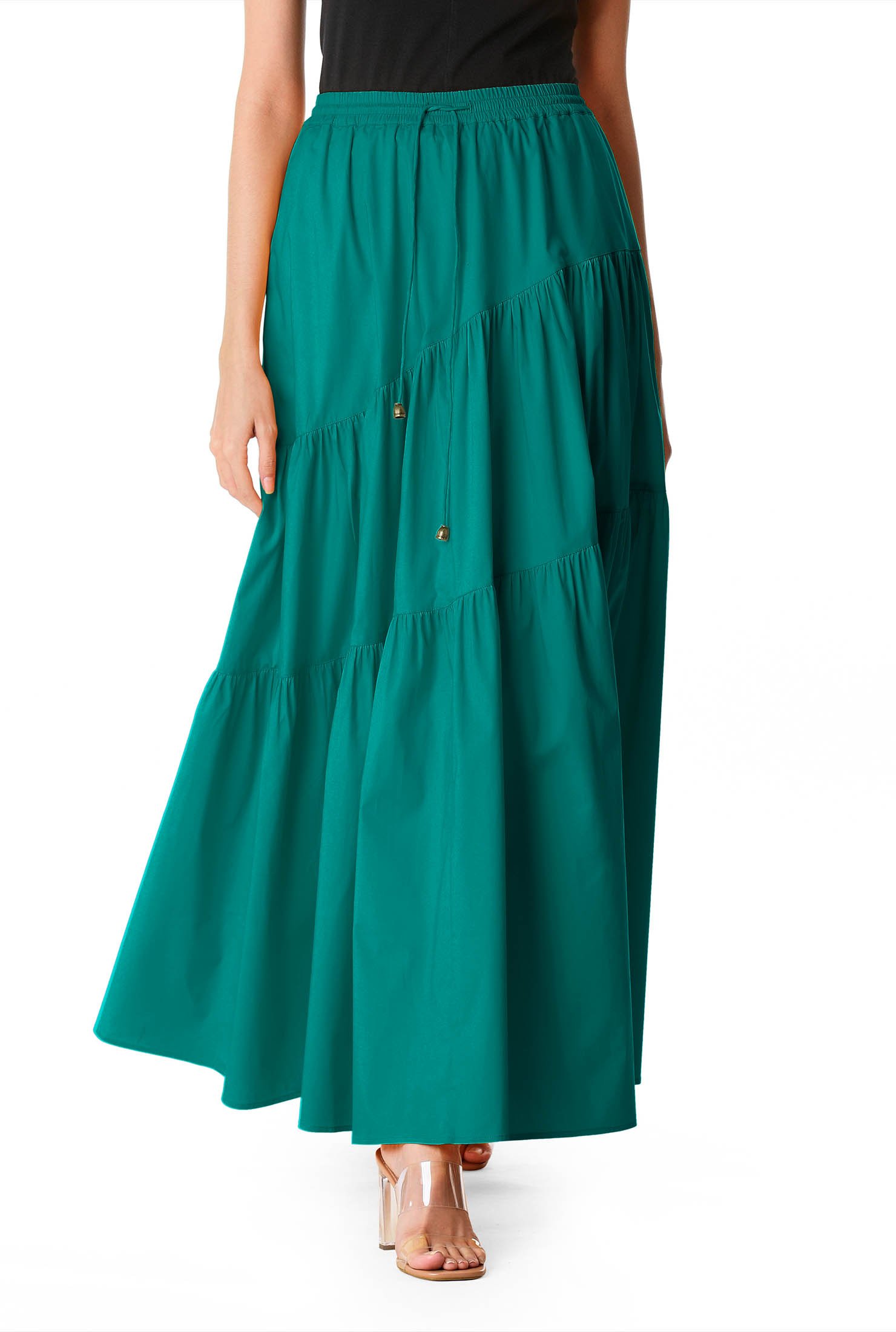 Shop Asymmetric tier cotton poplin maxi skirt | eShakti