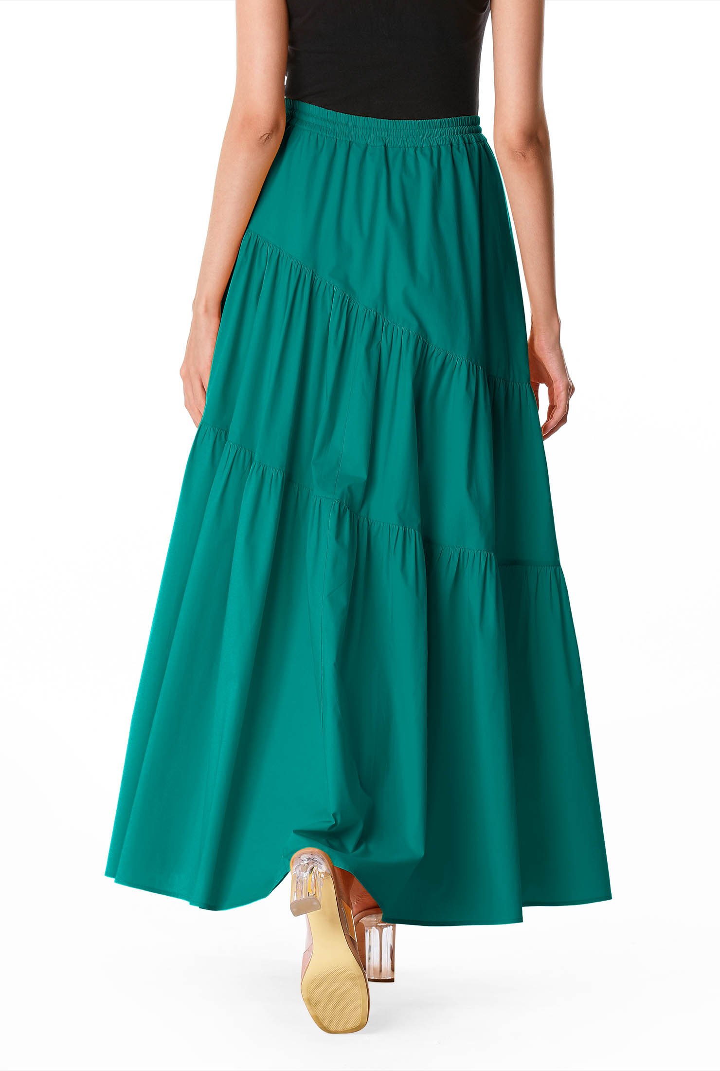 Shop Asymmetric tier cotton poplin maxi skirt | eShakti