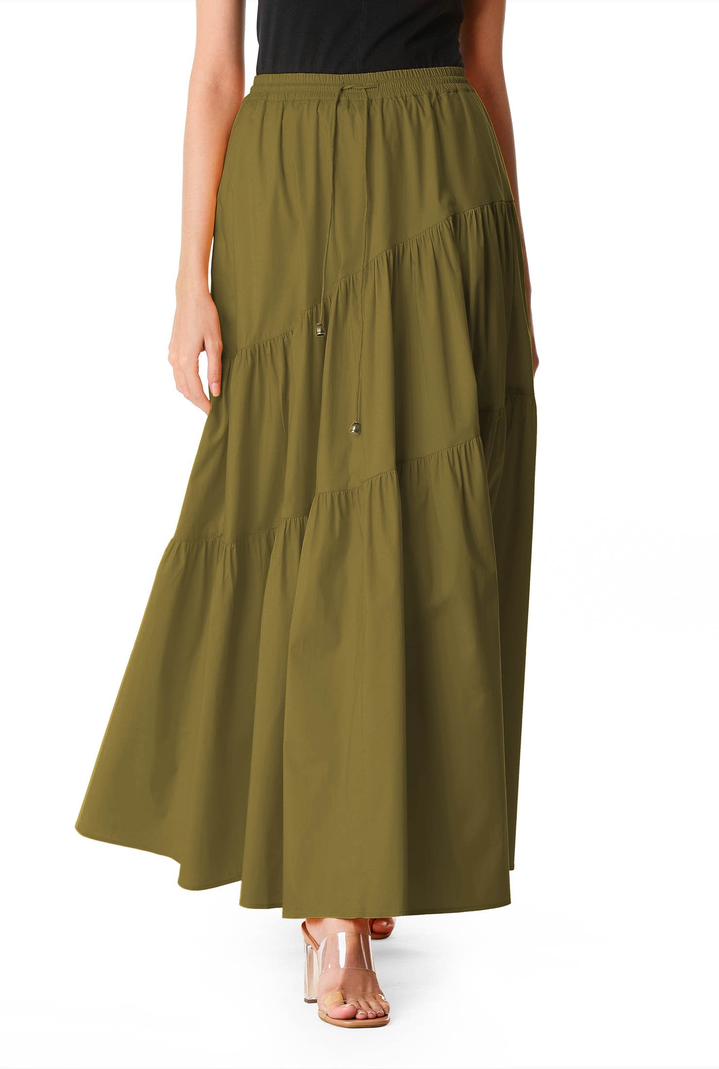 Shop Asymmetric tier cotton poplin maxi skirt | eShakti