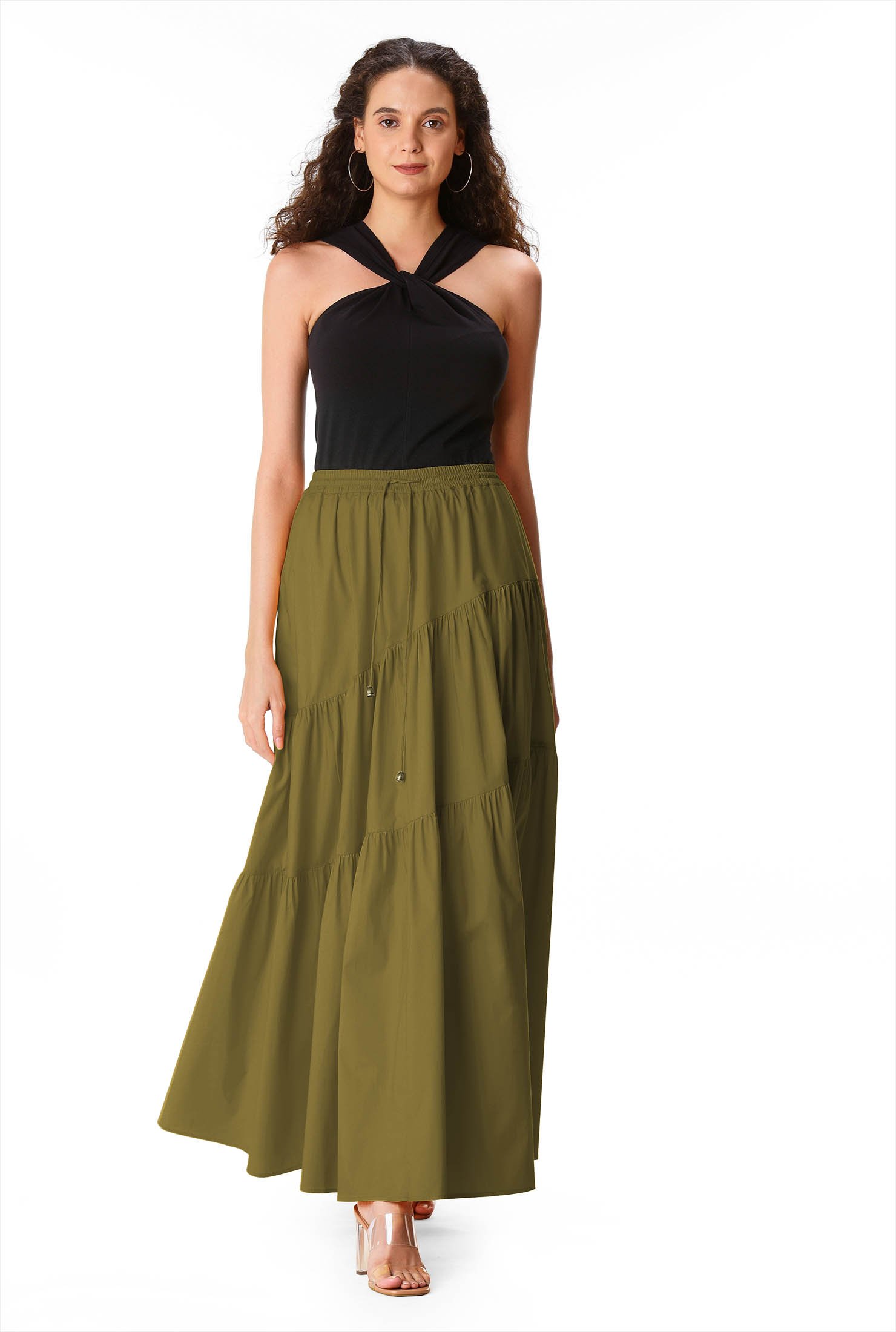 Shop Asymmetric Tier Cotton Poplin Maxi Skirt Eshakti