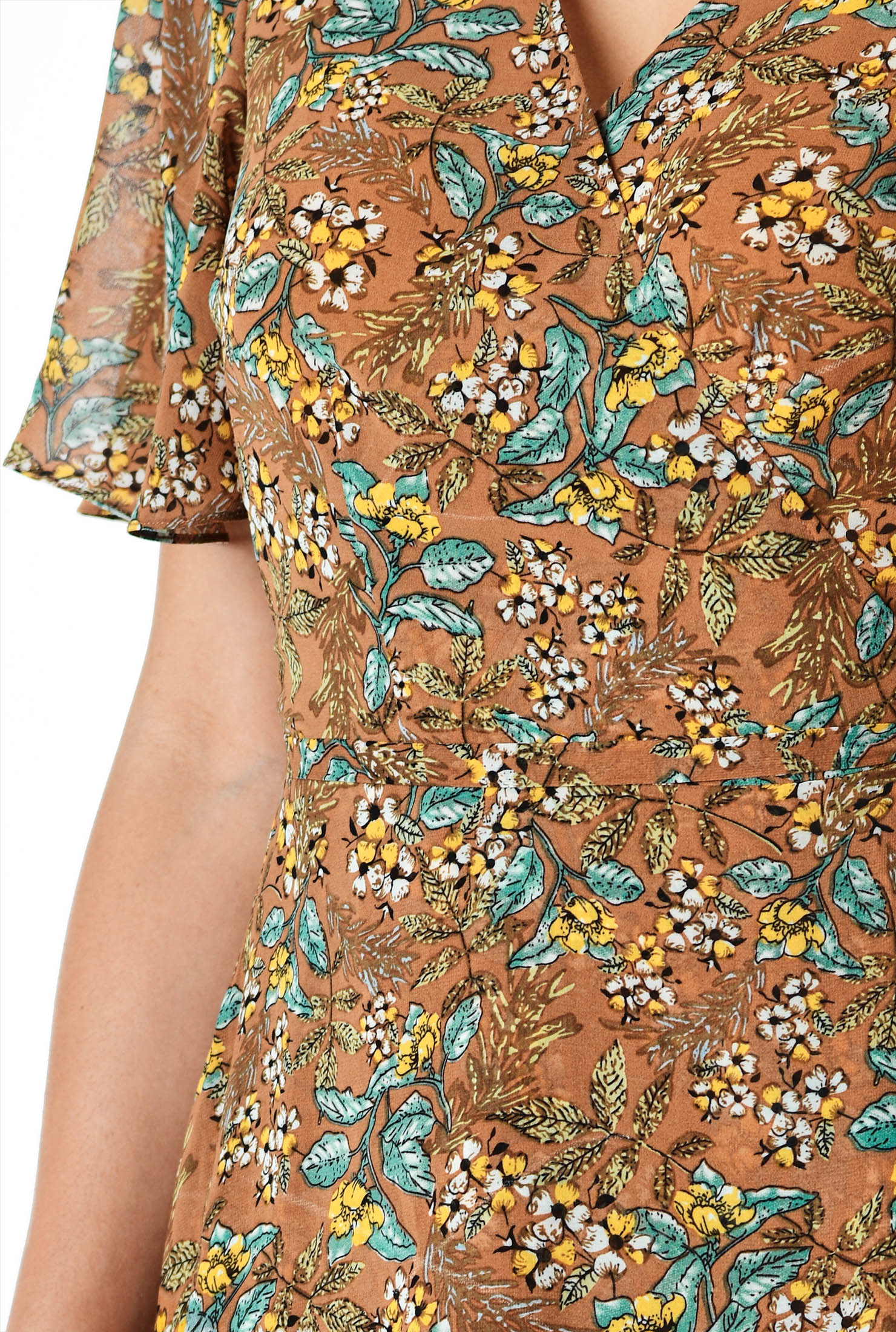 flutter sleeve georgette wrap bridesmaid dress