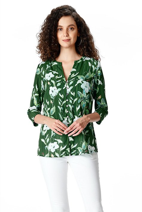 Shop Floral stripe print crepe tunic shirt | eShakti