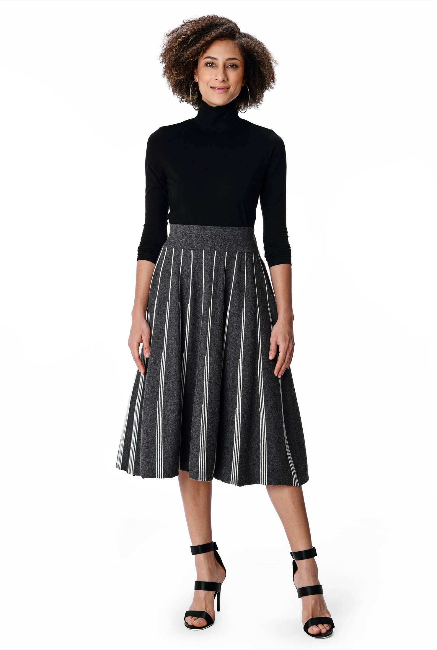 Shop Contrast rib stripe sweater knit skirt eShakti