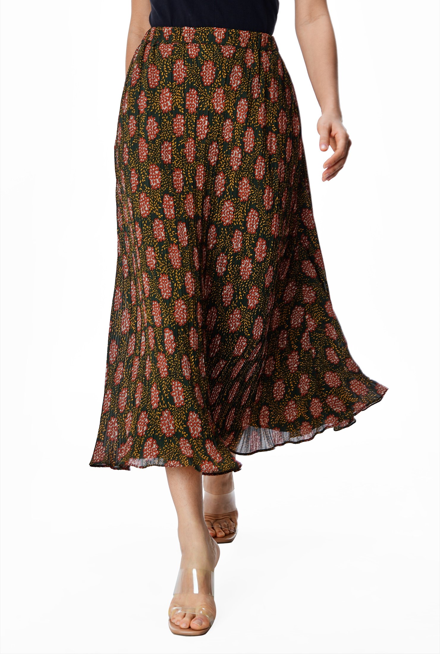 Shop Floral print georgette pleat skirt | eShakti
