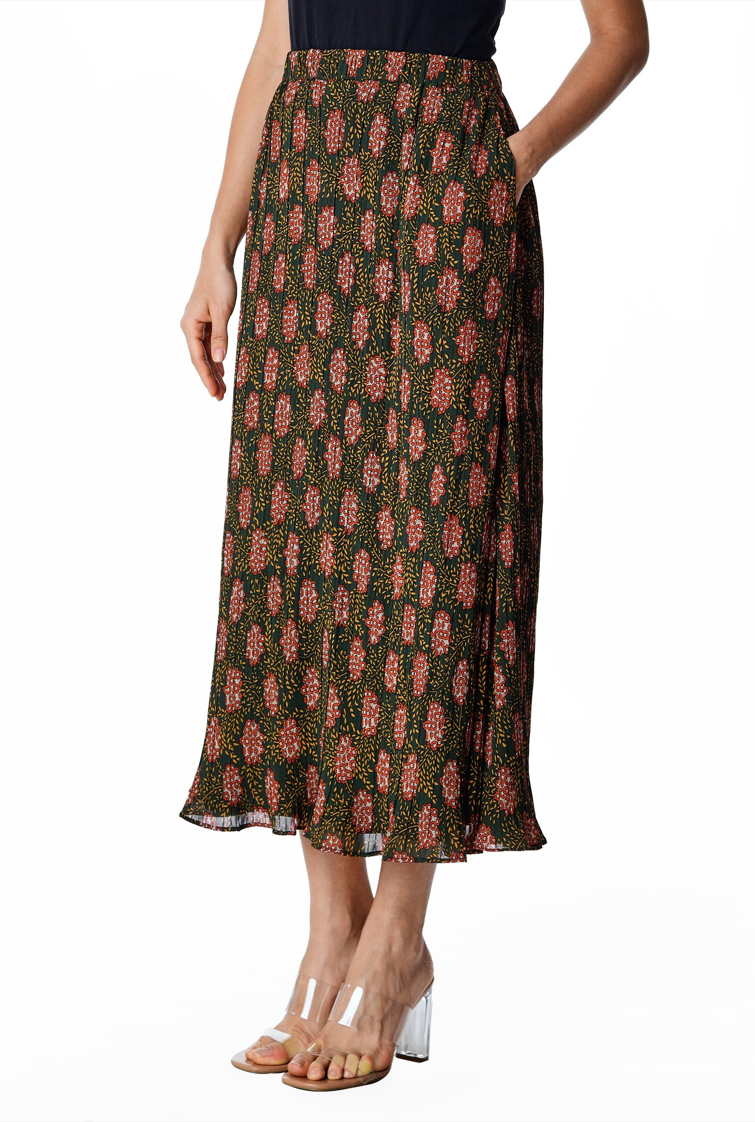 Shop Floral print georgette pleat skirt | eShakti