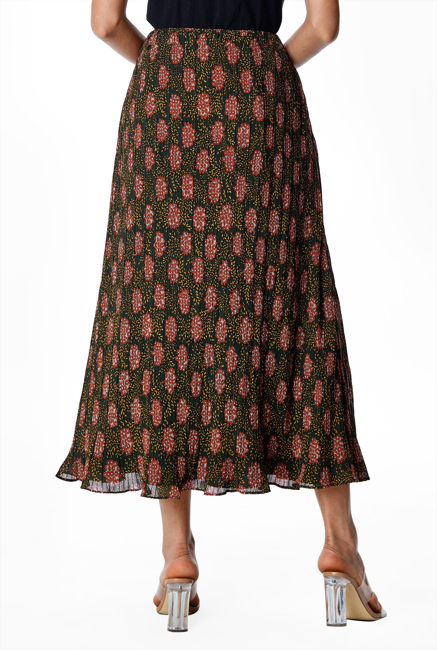 Shop Floral print georgette pleat skirt | eShakti
