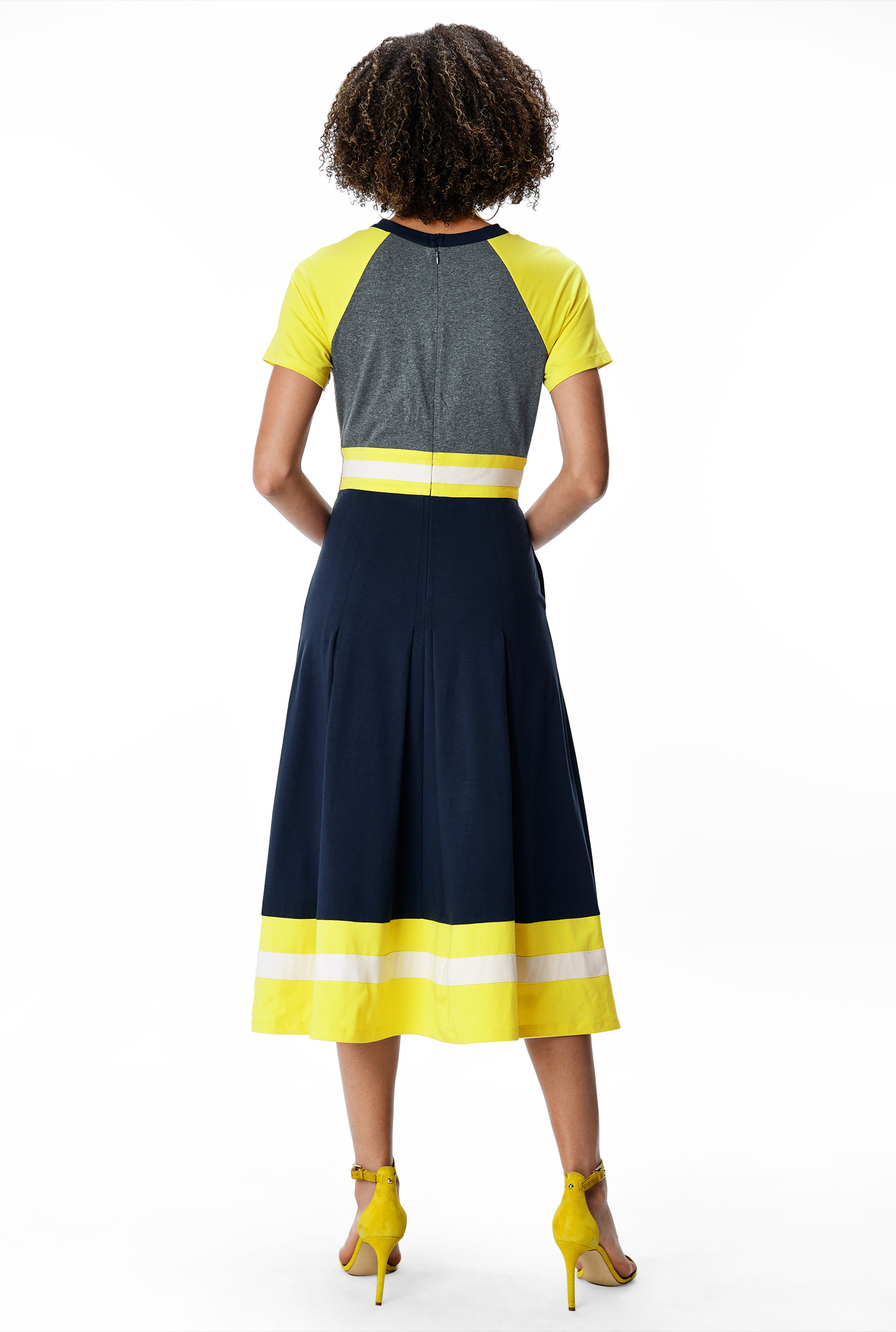 Shop Banded stripe trim colorblock cotton knit dress eShakti