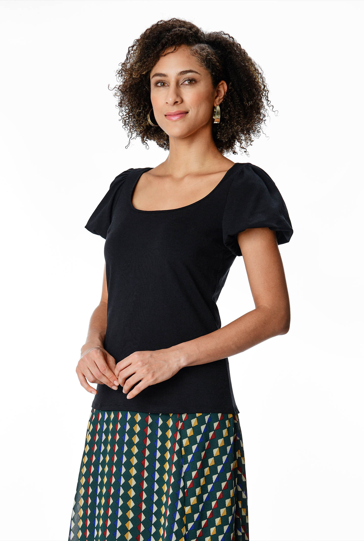 Shop Puff sleeve cotton knit top eShakti