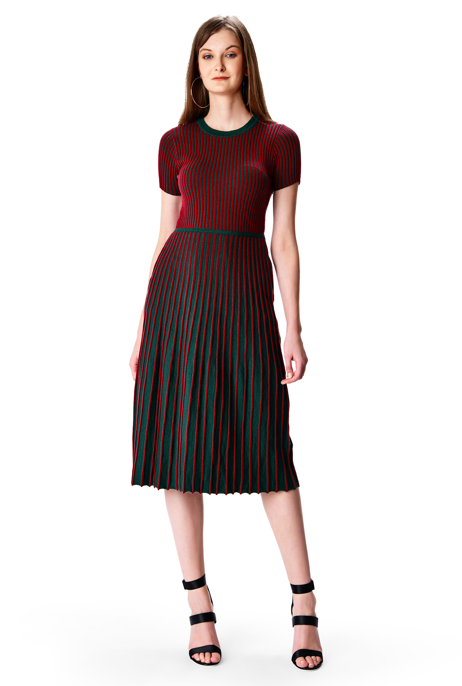 Shop Ottoman ribknit twotone stripe dress eShakti