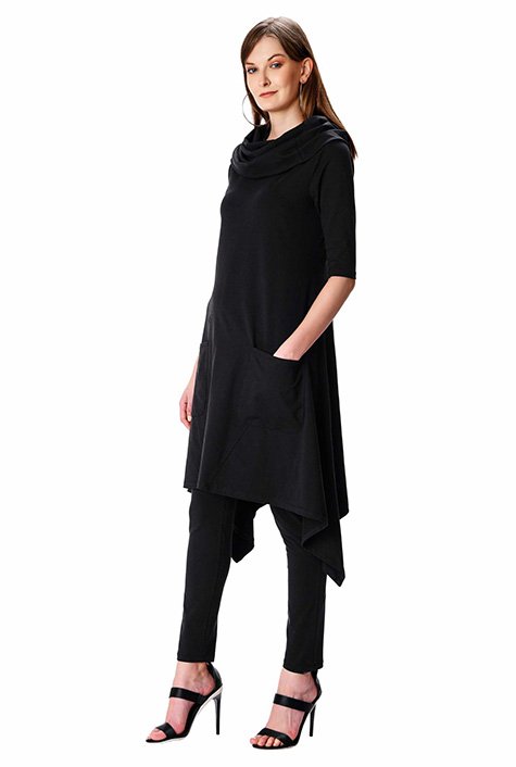 Shop Cowl neck cotton knit tunic and pant set | eShakti