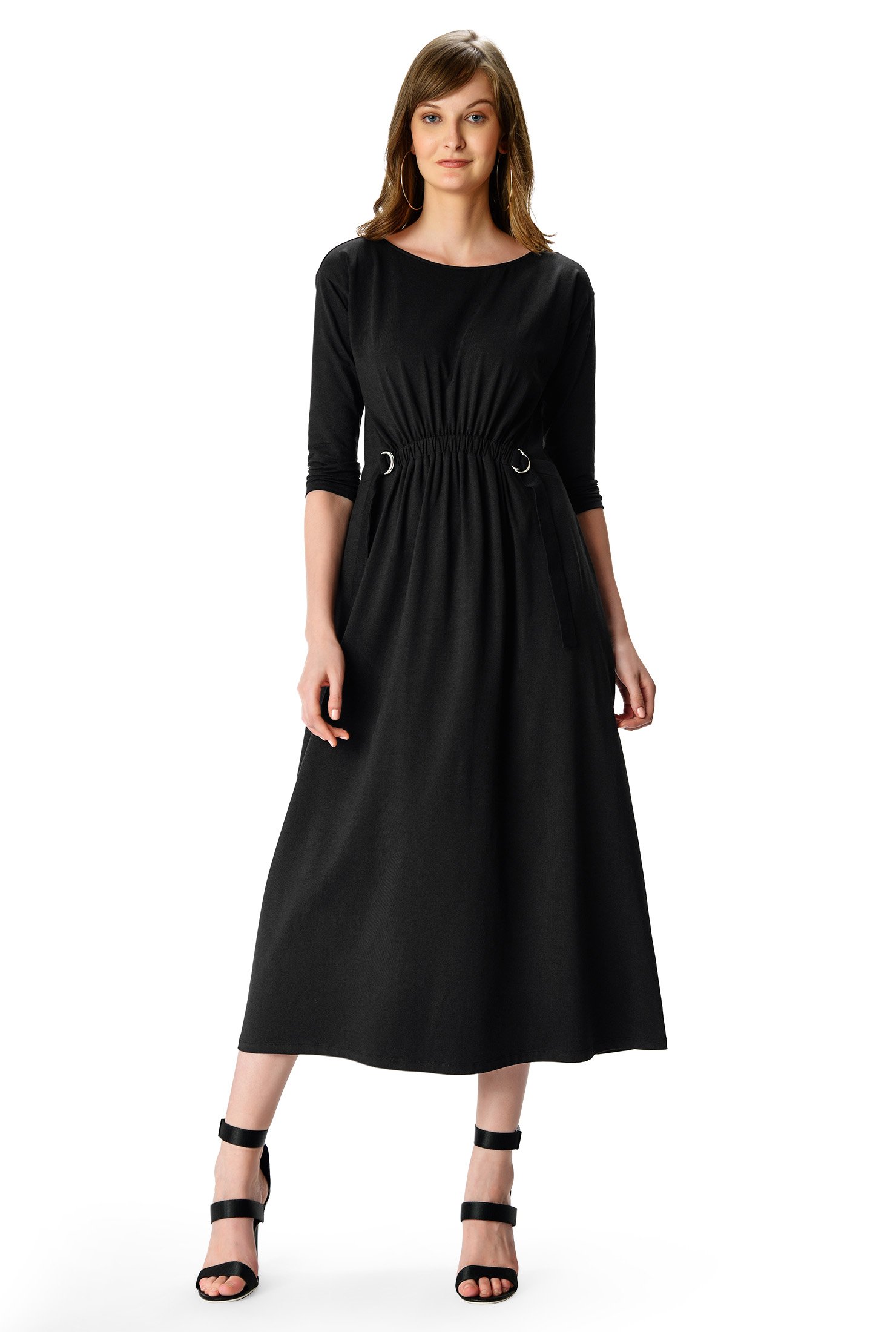 Shop Cotton knit looped elastic waist dress | eShakti