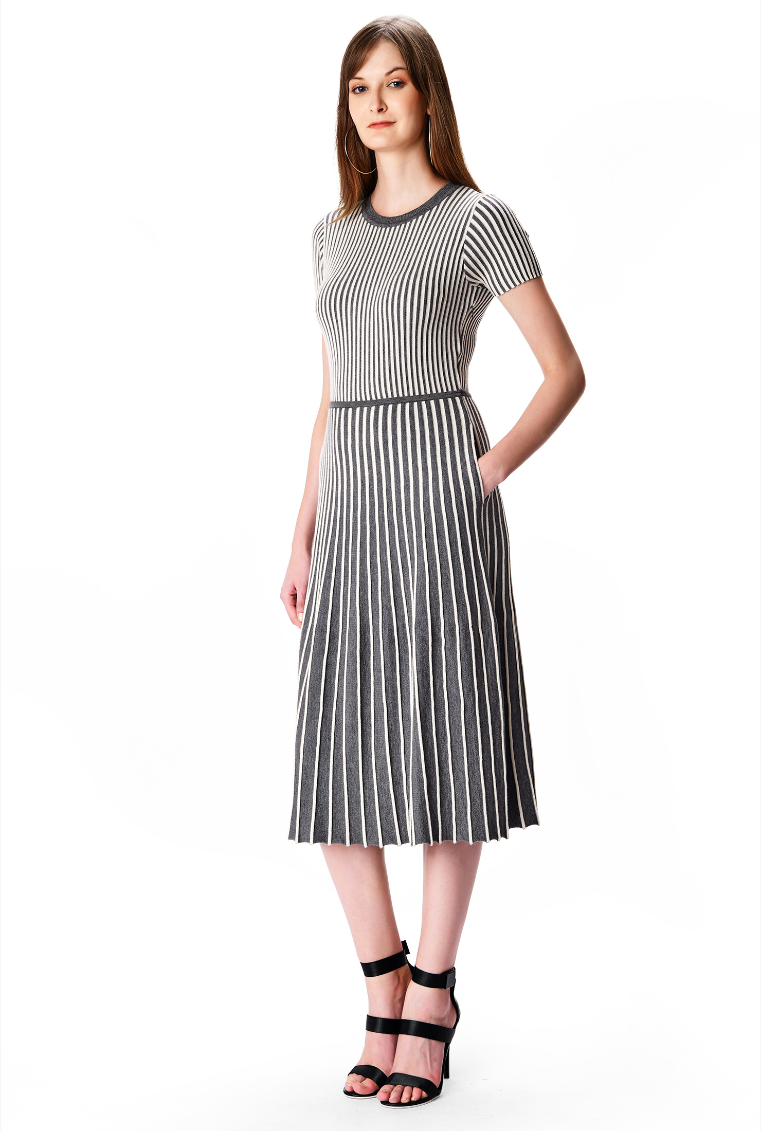 Shop Ottoman ribknit twotone stripe dress eShakti