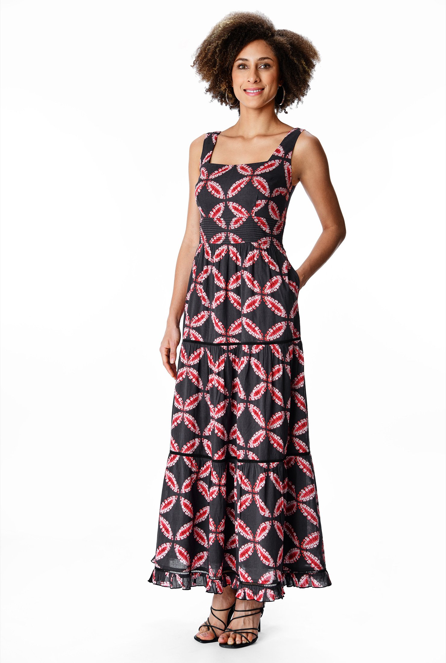 Shop Batik Print Cotton Voile Tiered Maxi Sundress Eshakti