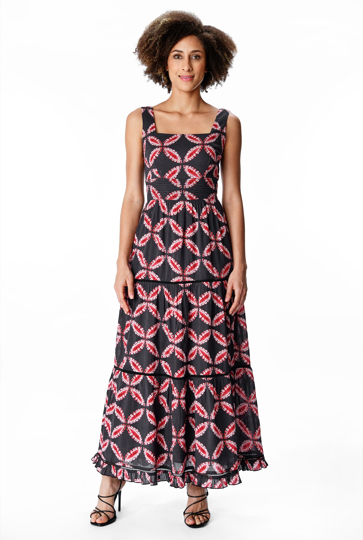 Shop Batik print cotton voile tiered maxi sundress | eShakti