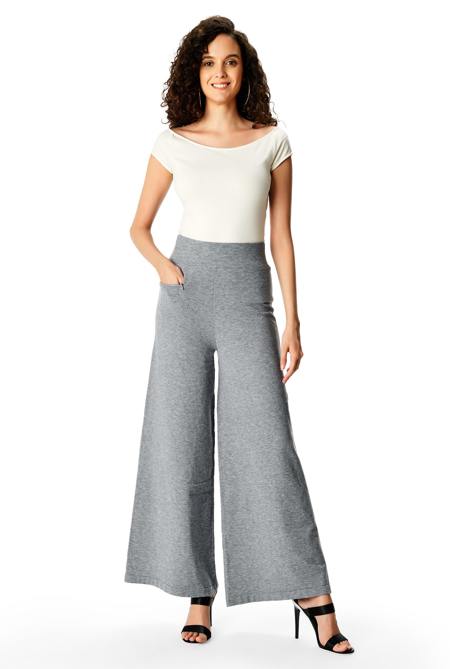 Shop Wool blend tie waist sweater knit tunic and wide leg pants set